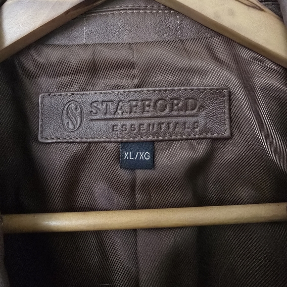 STAFFORD BLAZER MEN BROWN LEATHER CLASSIC LUXURY JACKET SPORT COAT XL *read* - Picture 4 of 15